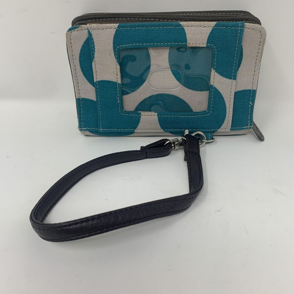 Thirty-One Wristlet Wallet Womens One Size Blue Polka Dot Canvas ID Window